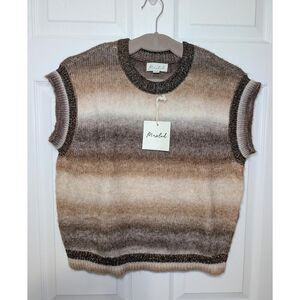 NWT Marled Brown Metallic Striped Knit Vest Top M | Vintage Retro 70s Sweater